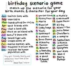 Fun Games Cartooncharacters Pick Your Birth Month Day And Let S See What Comes Share Your Results Birthday Scenario Game Birthday Scenario Scenario Game