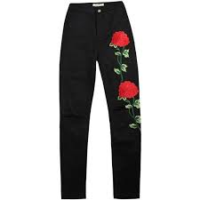 Black And Red Skinny Jeans Red Rose Embroidery Ripped Jeans Black Or Light Grey 39 Liked On Polyvore Featuring Jeans Red Skinny Rose Embroidered Jeans Red Skinny Jeans Women Jeans