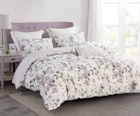 Premium Cotton Printed Comforter Set Grey Purple Floral Double Bed Bedding