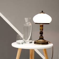 Tischlampe Messing Weiss Antik Rund H 32cm Jugendstil Leuchte