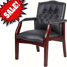 Vinyl Guest Chair With Arms Wooden Frame Black Mahogany With Nail Head Trim Design Classic Buttoned Padded Tuft Guest Room Chairs Guest Room Office Guest Chair