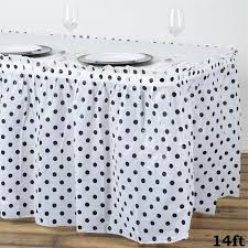 14ft 10 Mil Thick Polka Dots Pleated Plastic Table Skirts Disposable Table Skirt Spill Proof White Black Plastic Tables Table Skirt Table Covers