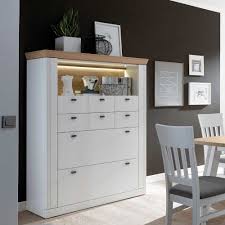 Esszimmer Highboard In Weiss Mit Eiche Furniert Led Beleuchtung Wohnzimmer Schranke Highb Weisser Schrank Beleuchtung Wohnzimmer Led Beleuchtung Wohnzimmer