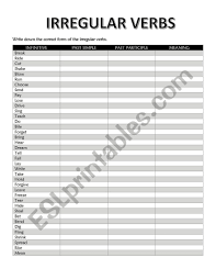 Irregular Verbs Chart Esl Worksheet By Leoncia