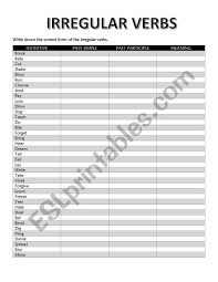 irregular verbs chart esl worksheet by leoncia