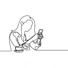 Girl Playing And Using Smart Phone Continuous Line Drawing One Lineart Of Women Communication Concept Vector With Continous Line Drawing Line Drawing Drawings
