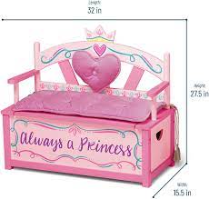 As multifunctional furniture, it can be used as a storage box for toys, books, handicrafts, and clothes, as well as a small table or even bench for children to do handicrafts and play games. Amazon Com Wildkin Kids Princess Wooden Bench Seat With Storage Toy Box Bench Seat Features Safety Hinge Padded Backrest Seat Cushion And Two Carrying Handles Measures 32 X 15 5 X 27 5 Inches Pink