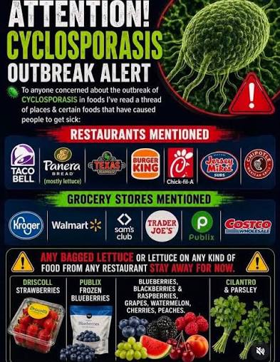 ? FOOD SAFETY ALERT ? If you're concerned about the recent reports of  Cyclospora (cyclosporiasis) illnesses, you may want to be extra cautious  with certain fresh produce while health officials continue their