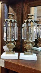 See your favorite candle holders and holders for candles discounted & on sale. Pair Of 19th Century Antique Brass Candle Holders With Crystal Prisms And Marble Bases 200 00 Wren Wood Antiques