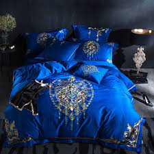 Blue black silk satin luxury royal bedding set queen king size bed set bed flat sheet bed spread pillowcase duvet cover. 7pc Luxury Royal Blue Gold Jacquard Queen Egyptian Cotton 600tc Duvet Cover Set Blue Bedding Master Bedroom Blue Bedding Bedroom Comforter Sets
