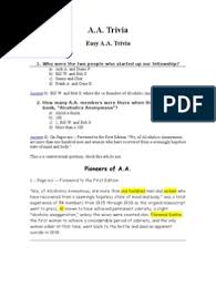 Do you lose time from work due to drinking? Trivia Pdf Alcoholics Anonymous Bill W