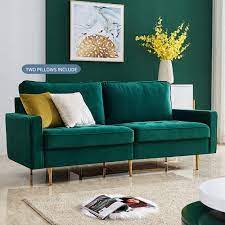 Mid Century Modern Couch High End Velvet Fabric Contemporary Sofa Sets With Metal Legs Sectional Sofa Bedroom Furniture With 2 Soft Pillow Loveseat Fabric So In 2021 Sofas For Small Spaces