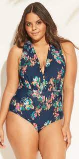 New Plus Size Swimsuits For Real Women I Love This One Piece Floral Swimsuit The Colors Ar Plus Size Swimsuits Plunging One Piece Swimsuit Plus Size Swimwear