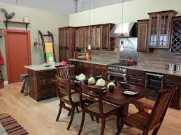 6 piece dining table set, wood dining dinette table and 4 chairs with 1 bench with cushion, rustic style kitchen table set for 6 persons, retro gray. Farmhouse Styled Kitchen With Dark Wood Cabinets Hgtv