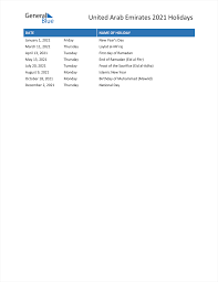 Click on the name of the holiday to see a list of all the dates that holiday will occur on for the next 10 years. United Arab Emirates Holidays 2021 In Pdf Word And Excel