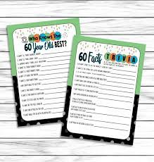 60th Birthday Party Games How Well Do You Know The 60 Year Etsy 60th Birthday Party Games 70th Birthday Party Games Birthday Party Games