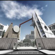 تصميم مقترح لبوابة كلية الفنون التطبيقية الجامعة التقنية الوسطى بغداد الفكرة تجسد حالة التوازن مابين المتناقضات الخ Sydney Opera House Opera House Building