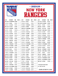Printable Ny Rangers Schedule