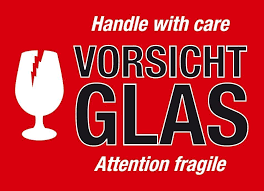 Äußerste, große, übertriebene, unnötige vorsicht. Achtung Warnung Attention Glass Etikett Selbstklebend 74 X 105 Mm