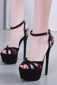 Black Ankle Strap Sandals Heels Women Black Floral Embroidered Ankle Strap Platform Stiletto High Heel Sandals 6 5 Sandalsheels High Heel Sandals Heels Fashion Heels
