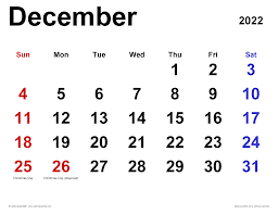 December 2022 Calendar Templates For Word Excel And Pdf