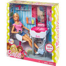 Coffret Poupee Mannequin Salon De Coiffure Avec Poupee Blonde Barbie Barbie Doll Set Barbie Toys Barbie Doll Accessories