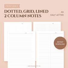 dot grid lined 2 column paper printable a5 planner inserts etsy