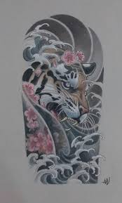 Tiger Cherry Blossom Waves Japanese Tiger Tattoo Japanese Tattoo Japanese Tattoo Designs