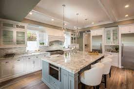 Consider whether you want your design. White Kitchen With Calacatta Carrara Marble Counter And Moody Blue Color Island With Contrasting Kitchen Island Stools For Kitchen Island White Kitchen Island
