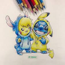 Pikachu And Stitch Love This Artists Style Stich Dessin Dessin Stitch Dessins Disney