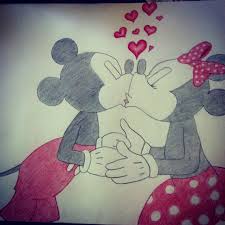 Draw her right leg bent upward just slightly, with the bottom of the heel of the shoe showing out from the side. Drawings Mickey Mouse Minnie Kissing Love Hearts Mickey Minnie Mouse Mickey And Friends Minnie