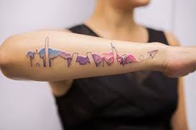 Providing beautiful watercolor tattoo art. Beautiful Watercolor Skyline By Georgia Grey Tattoos Different Styles Of Tattoos Simple Tattoos