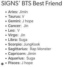 You have a shared need for fun. I Got Jin I Actually Can Imagine Us Being Best Friends And Him Beating Up Jungkook Whenever He Bullies Me Bts Zodiac Signs Zodiac Funny Zodiac Signs Funny