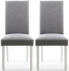 This design has a wide, 0.87 rectangular tabletop with grooved details and a rich oak finish ( a great contrast for that vintage white stoneware you found last week). Shankar Randall Sliver Grey Linen Effect Fabric Studded Accent Dining Chair With White Legs Pair Cfs Furniture Uk