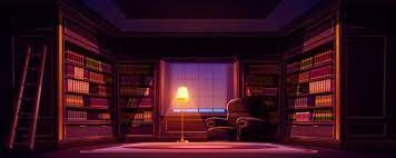 Download Luxury Old Library Interior At Night Dark Empty Room For Reading With Books On Wooden Shelves For Free Empty Room Old Libraries Wooden Shelves