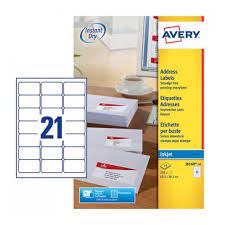 A4 sheet labels template 21 labels per sheet width 63.5mm height 38.1mm label across 3 label around 7 top margin 15.15mm bottom margin 15.15mm left margin 7.75mm right margin 7.75mm gap around 0mm gap across 2mm corner radius 1.5mm template on next page. Laser Printers Ultragrip 210 Labels Avery Self Adhesive Address Mailing Labels L7160 21 Labels Per A4 Sheet Address Labels Execusource Office Supplies