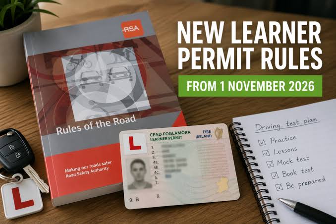 Green Irish learner permit card and official RSA driver theory test handbook How to Get a Driving Licence in Ireland
