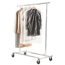 The retail display floor, market stalls, stock rooms and warehousing. Clothes Rack Chrome Metal Folding Commercial Clothes Rack The Container Store