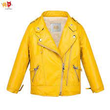 Ad Candy Color Boys Girls Fleece Leather Jacket For Winter Yellow Leather Coat Outwear For Kids Children S Cothing Leather Coat Leather Jacket Yellow Leather
