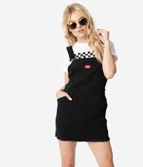 Dickies Black Denim Cotton Overall Short Dress Black Denim Overall Shorts Denim Cotton