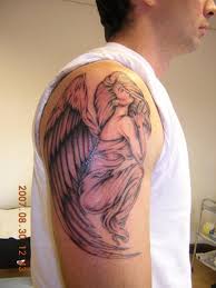 Nice angel sleeve tattoo on right half sleeve. 65 Angel Tattoos For Men Shoulder