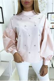 Découvrez notre sélection de tops et de robes à manches bouffantes. Pink Puff Sleeve Blouse With Rhinestones