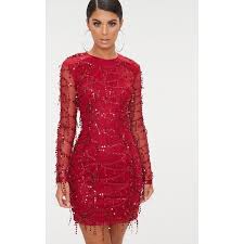 Wine Sequin Detail Long Sleeve Mini Dress 40 Liked On Polyvore Featuring Dresses Red Short Red Cocktail Dress Long Sleeve Mini Dress Mini Dress Dresses