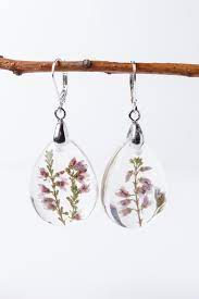Silver Sterling Earrings With Pink Heather Flower Pressed Etsy Pressed Flowers Botanical Earrings Pressed Flowers Diy