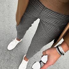 Men S Casual Street Plaid Cropped Pants Funbetsy Cropped Pants Men Mens Pants Fashion Men Casual