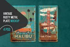 Download Vintage Rusty Metal Plate Mockup In Indoor Advertising Mockups On Yellow Images Creative Store