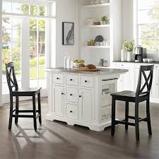 Its design is simple and straightforward with two seating as. Crosley Julia Stainless Steel Top Kitchen Island With X Back Stools In White Kf30064wh Bk
