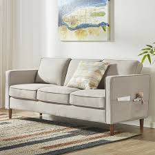 Hana Modern Linen Fabric Loveseat Sofa Couch With Armrest Pockets Sand Grey In 2020 Love Seat Sofa Frame Sofa