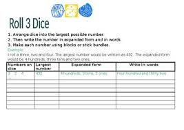 Write numbers in expanded form, write numbers given in expanded form in normal form, write numbers in scientific notation, or. Place Value And Expanded Notation Dice Worksheet By Cindy Sharrock