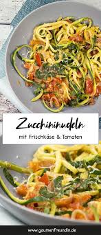 Low Carb Zucchini Spaghetti Mit Frischkase Ajvar Und Tomaten Rezept Tomaten Gesund Zucchini Nudeln Gesunde Rezepte
